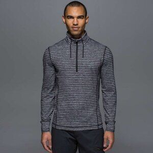 LULULEMON Sweat Session 1/2 Zip Raven Stripe Black No Size Tag Check Measurement